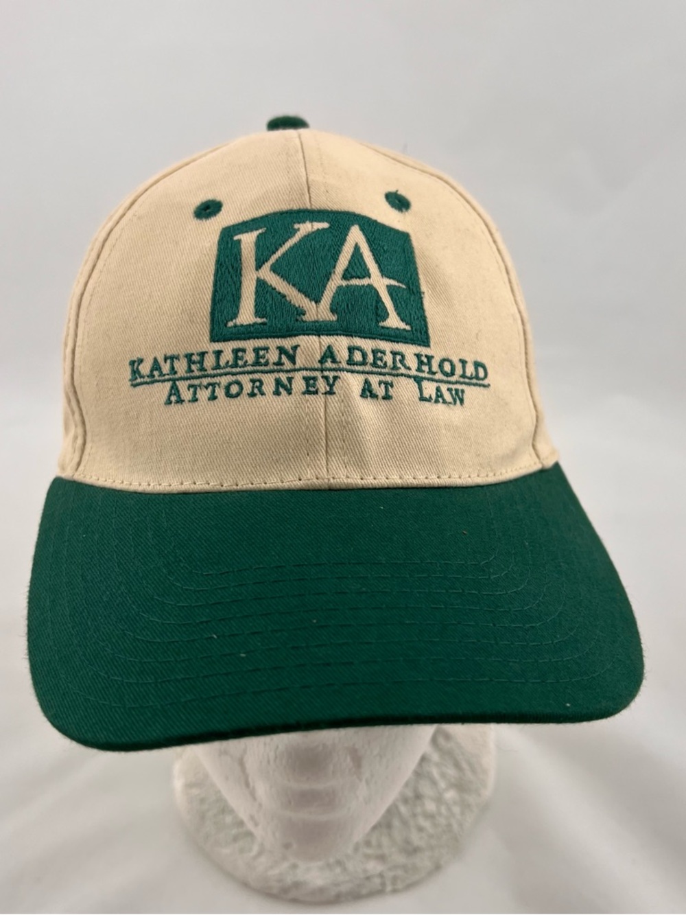 Vintage Kathleen Aderhold Two-Tone Green and Cream Baseball Cap